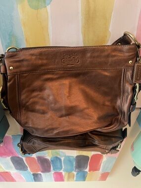 Coach Copper Brown Leather Messenger Bag with Brass Hardware